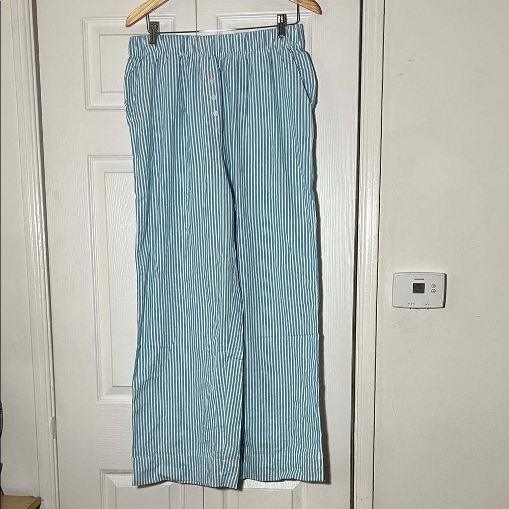 NWT Daily Drills Blue and White Striped Cotton High Waist Pant Women’s M L